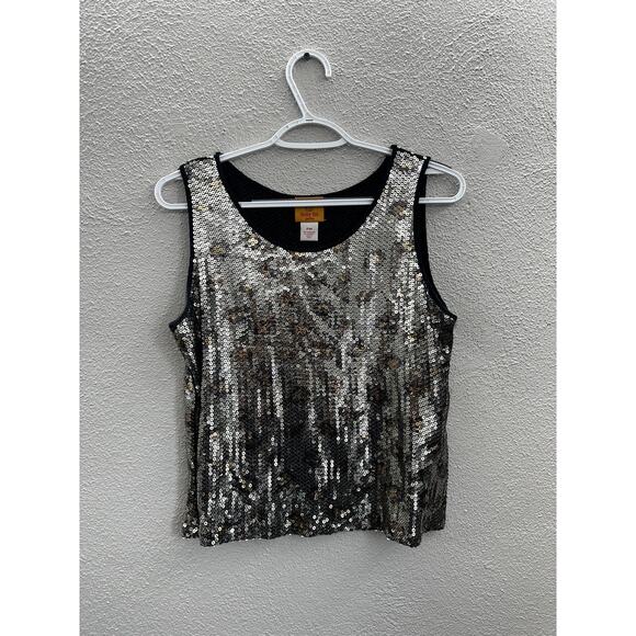 Ruby Rd. Womens Jacket & Tank Top Petite Medium Gold Sequin Animal Print - Picture 7 of 13